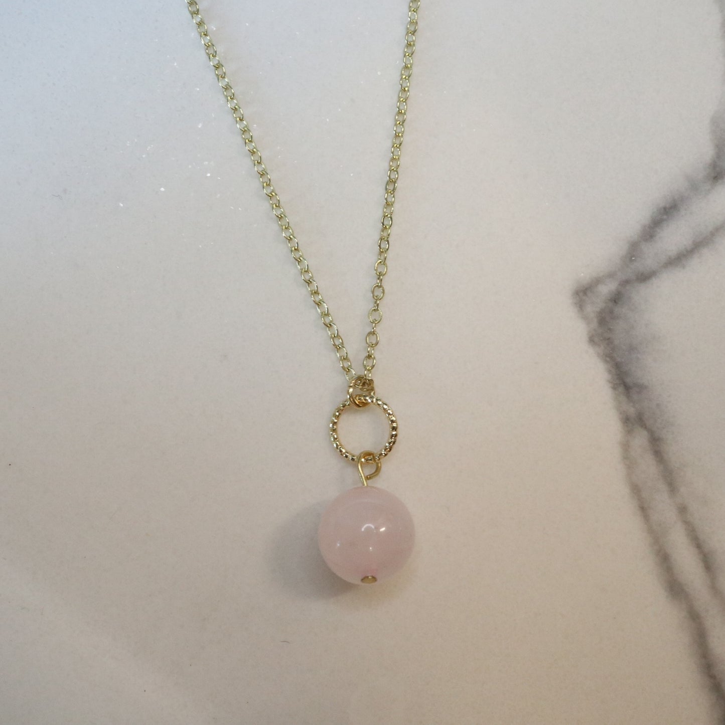 Gold Necklace with Rose Quartz