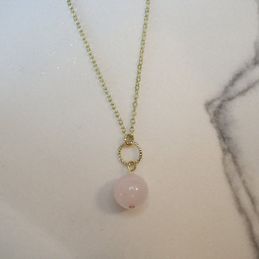 Gold Necklace with Rose Quartz