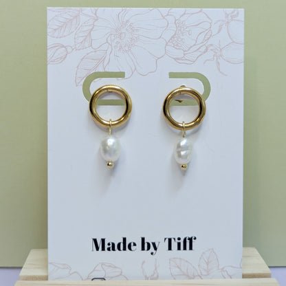 Circle Drop Earrings with Freshwater Pearl