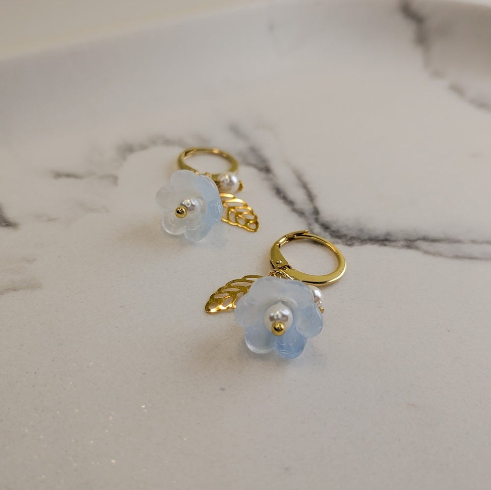 Blue Lily Hoop Earrings - 18K Gold Plated