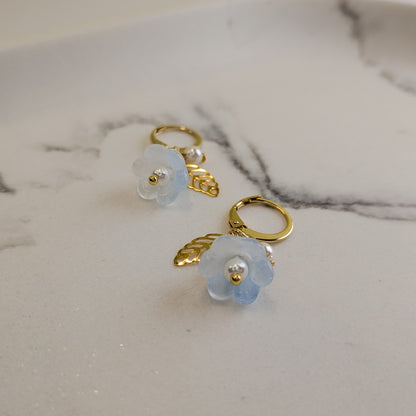 Blue Lily Hoop Earrings - 18K Gold Plated