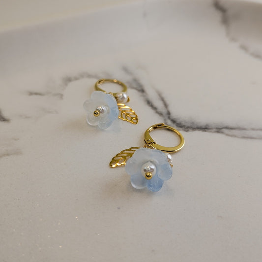 Blue Lily Hoop Earrings - 18K Gold Plated