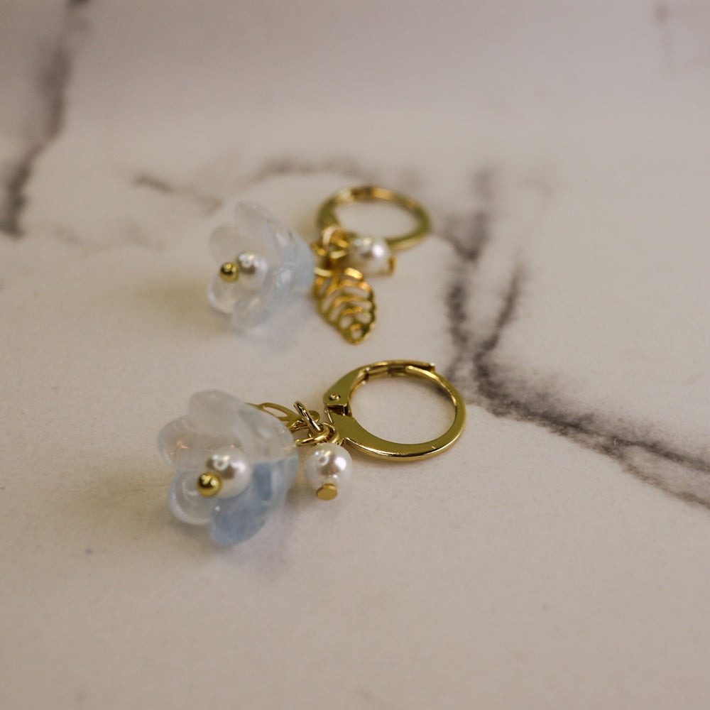 Blue Lily Hoop Earrings - 18K Gold Plated