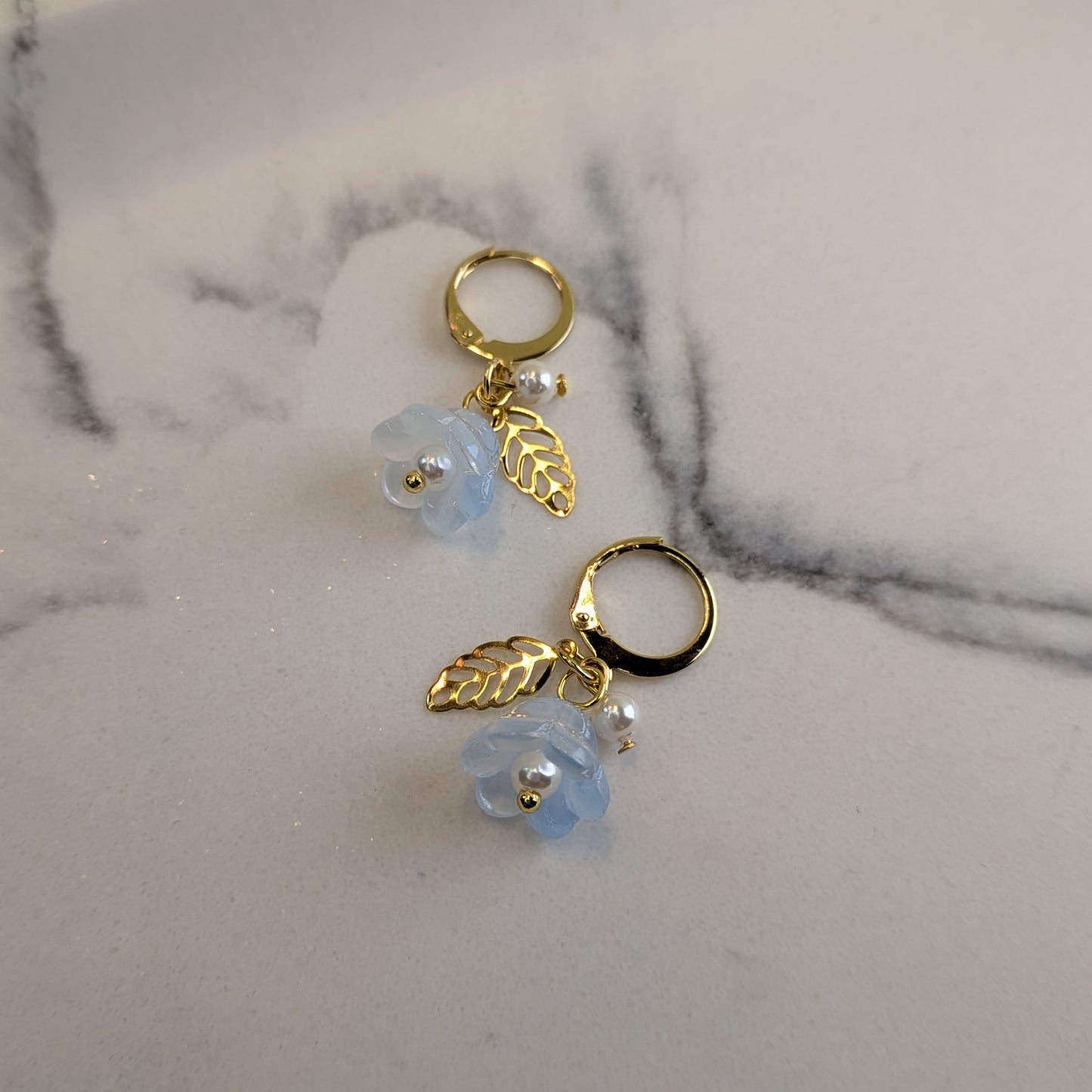 Blue Lily Hoop Earrings - 18K Gold Plated