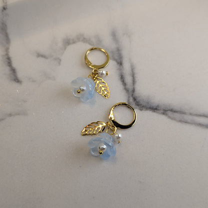 Blue Lily Hoop Earrings - 18K Gold Plated