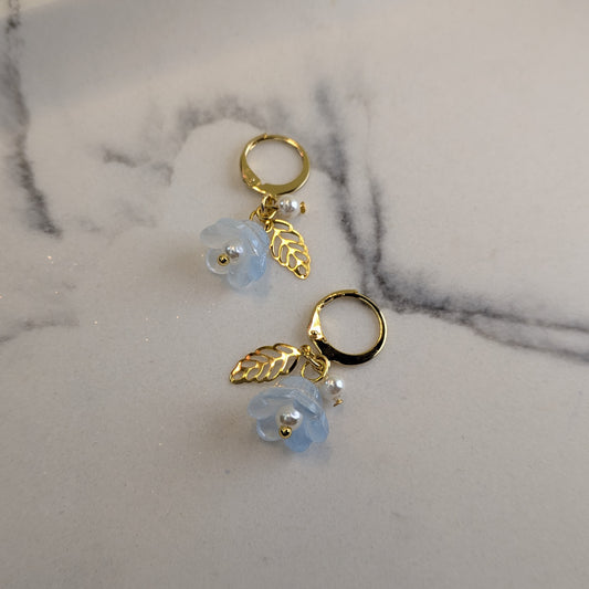 Blue Lily Hoop Earrings - 18K Gold Plated