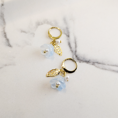 Blue Lily Hoop Earrings - Gold Plated