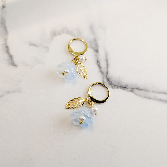Blue Lily Hoop Earrings - Gold Plated