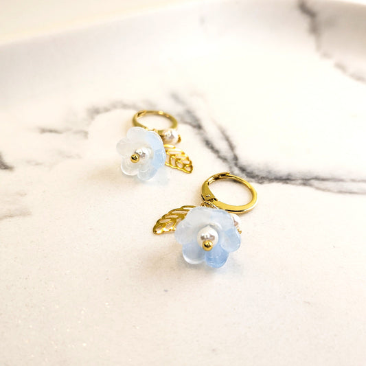 Blue Lily Hoop Earrings - Gold Plated