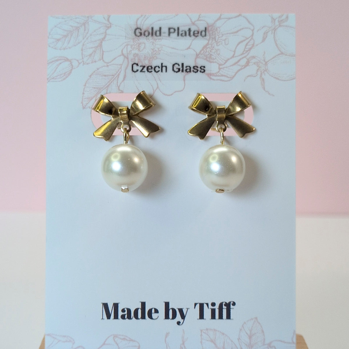 Gold Bow Pearl Earrings