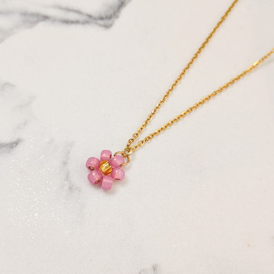 Daisy Simplicity Handmade Beaded Necklace - Pink