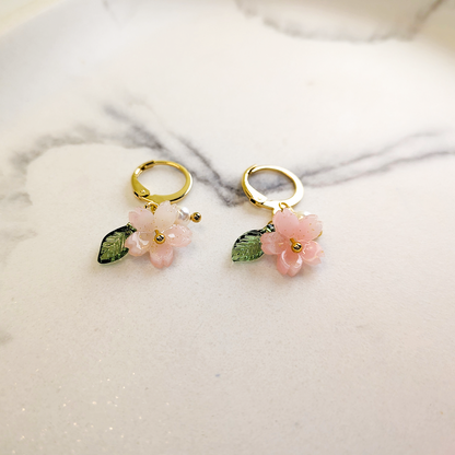 Pink Sakura Hoop Earrings - 18K Gold Plated