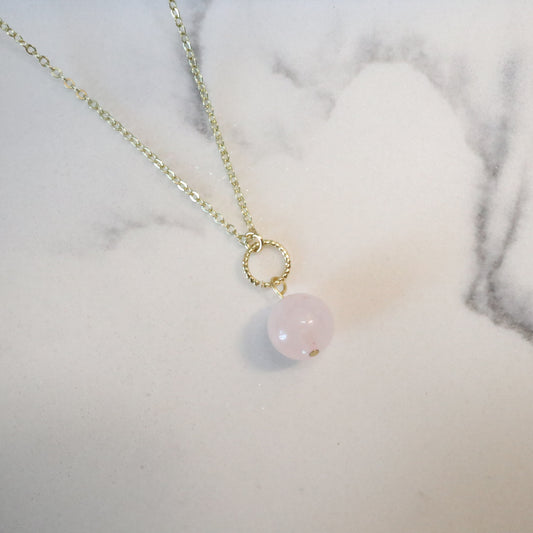 Gold Necklace with Rose Quartz